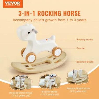 3 in 1 Rocking Horse for Toddlers 1-3 Years Baby Rocking Horse with Detachable Balance Board and 4 Smooth Wheels Support up to 80 lbs HDPE Material