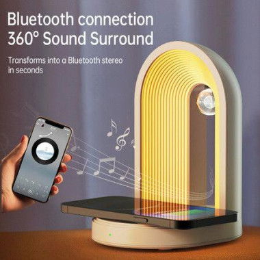 3-in-1 Wireless 15W Charger Music Night Lamp With Bluetooth Speaker Adjustable & Multiple Light-up Modes - White