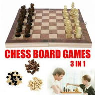 Detailed information about the product 3 IN 1 Wooden Chess Set Folding Chessboard Wood Pieces Draughts Backgammon Toy