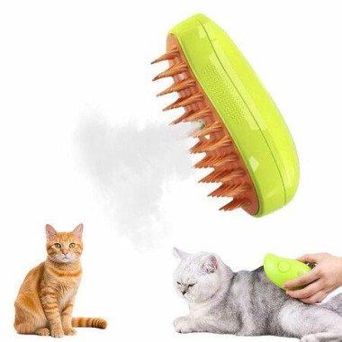 3 In1 Spray Cat Brush Steamy Cat Brush Self Cleaning Cat for Massage Li-Battery Powered Cat Grooming Brush for Removing Tangled and Loose Hair(Green)
