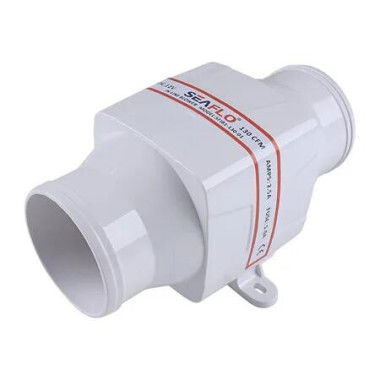 3 inch In Line Marine Bilge Air Blower 12V 130 CFM Ultra Quiet White for Yacht, Sailboat, Boat, Model Number:SFIB1-130-01