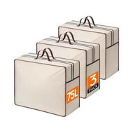 Detailed information about the product 3 Pack 75L Beige Foldable Clothes Organizer Bag With Zipper Storage Organizer Moving Bags With Handle