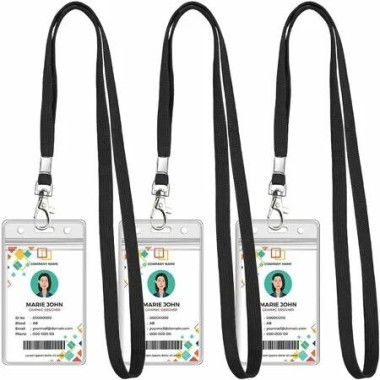3 Pack Clear ID Badge Holder with Lanyard Black Lanyards with Vertical Waterproof ID Badge Holder for Office,School,Travel