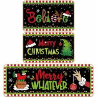 Detailed information about the product 3 Pcs Christmas Kitchen Rug and Mat Set Washable Lime Green Black Kitchen Floor Mat Non Slip Xmas Tree Doormat Farmhouse Decor(40*60+50*80+40*120cm)