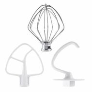 Detailed information about the product 3 Pcs Kit Attachments for KitchenAid Tilt-Head Stand Mixer,Stainless Steel K45WW Wire Whip,K45DH Dough Hook and K45B Coated Flat Blade Paddle with Scraper