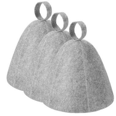 3 PCS Sauna Hat Home Sauna Steam Cap Felted Sauna Cap for Women and Men,Steam Bath Hat Room Accessories Felt Heat Dry Headrest for Steam Room(Grey)