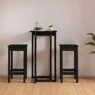 Detailed information about the product 3 Piece Bar Set Black Solid Wood Pine