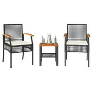 Detailed information about the product 3 Piece Bistro Set with Cushions Black Poly Rattan Acacia Wood