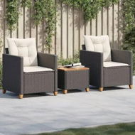 Detailed information about the product 3 Piece Bistro Set with Cushions Black Poly Rattan Acacia Wood