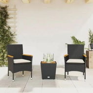 Detailed information about the product 3 Piece Bistro Set with Cushions Black Poly Rattan and Glass