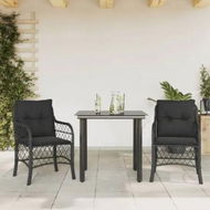 Detailed information about the product 3 Piece Bistro Set with Cushions Black Poly Rattan