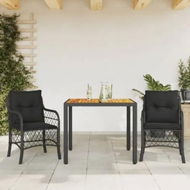 Detailed information about the product 3 Piece Bistro Set with Cushions Black Poly Rattan