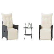 Detailed information about the product 3 Piece Bistro Set with Cushions Black Poly Rattan
