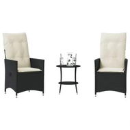 Detailed information about the product 3 Piece Bistro Set with Cushions Black Poly Rattan
