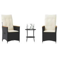 Detailed information about the product 3 Piece Bistro Set with Cushions Black Poly Rattan