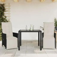 Detailed information about the product 3 Piece Bistro Set with Cushions Black Poly Rattan