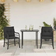 Detailed information about the product 3 Piece Bistro Set with Cushions Black Poly Rattan