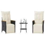 Detailed information about the product 3 Piece Bistro Set with Cushions Black Poly Rattan