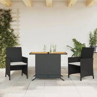 Detailed information about the product 3 Piece Bistro Set with Cushions Black Poly Rattan