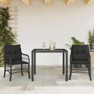 Detailed information about the product 3 Piece Bistro Set with Cushions Black Poly Rattan