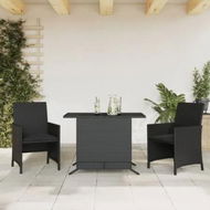 Detailed information about the product 3 Piece Bistro Set with Cushions Black Poly Rattan