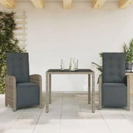 Detailed information about the product 3 Piece Bistro Set with Cushions Grey Poly Rattan