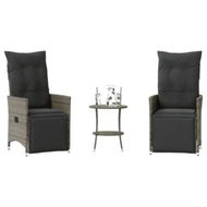 Detailed information about the product 3 Piece Bistro Set with Cushions Grey Poly Rattan