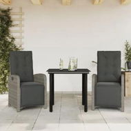 Detailed information about the product 3 Piece Bistro Set with Cushions Grey Poly Rattan