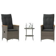 Detailed information about the product 3 Piece Bistro Set with Cushions Grey Poly Rattan