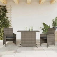 Detailed information about the product 3 Piece Bistro Set with Cushions Grey Poly Rattan