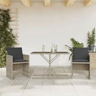 Detailed information about the product 3 Piece Bistro Set with Cushions Light Grey Poly Rattan