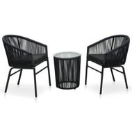 Detailed information about the product 3 Piece Bistro Set With Cushions PVC Rattan Black