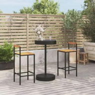 Detailed information about the product 3 Piece Garden Bar Set Black Poly Rattan&Solid Wood Acacia