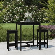 Detailed information about the product 3 Piece Garden Bar Set Black Solid Wood Pine