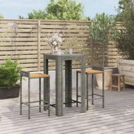 Detailed information about the product 3 Piece Garden Bar Set Grey Poly Rattan&Solid Wood Acacia