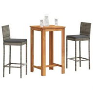 Detailed information about the product 3 Piece Garden Bar Set Grey Solid Wood Acacia and Poly Rattan