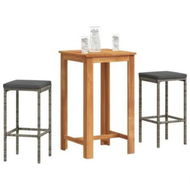 Detailed information about the product 3 Piece Garden Bar Set Grey Solid Wood Acacia and Poly Rattan