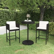 Detailed information about the product 3 Piece Garden Bar Set with Cushions Poly Rattan Black