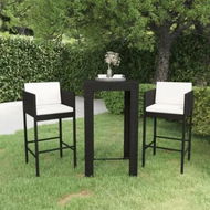 Detailed information about the product 3 Piece Garden Bar Set with Cushions Poly Rattan Black