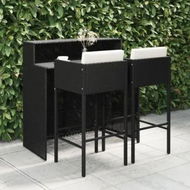 Detailed information about the product 3 Piece Garden Bar Set with Cushions Poly Rattan Black