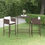 Detailed information about the product 3 Piece Garden Bar Set with Cushions Poly Rattan Brown