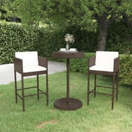 Detailed information about the product 3 Piece Garden Bar Set with Cushions Poly Rattan Brown