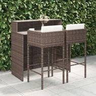 Detailed information about the product 3 Piece Garden Bar Set with Cushions Poly Rattan Brown