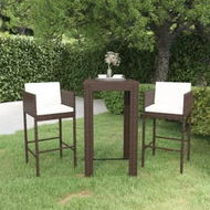 Detailed information about the product 3 Piece Garden Bar Set with Cushions Poly Rattan Brown