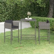 Detailed information about the product 3 Piece Garden Bar Set with Cushions Poly Rattan Grey