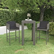 Detailed information about the product 3 Piece Garden Bar Set with Cushions Poly Rattan Grey