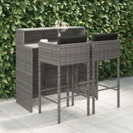 Detailed information about the product 3 Piece Garden Bar Set with Cushions Poly Rattan Grey