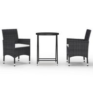 Detailed information about the product 3 Piece Garden Bistro Set Poly Rattan And Tempered Glass Black