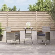 Detailed information about the product 3 Piece Garden Bistro Set with Cushions Grey Poly Rattan