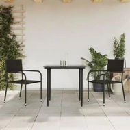 Detailed information about the product 3 Piece Garden Dining Set Black Poly Rattan and Steel